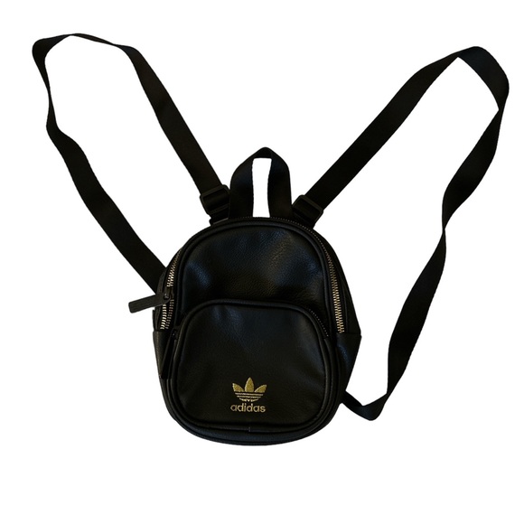 adidas Handbags - Adidas Mini Synthetic Leather Backpack Black Gold Detailing